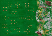 אלהם רוקני, קומאלאק, 2024, שמן, עלי זהב ועלי כסף על נייר. צלם: אלעד שריג